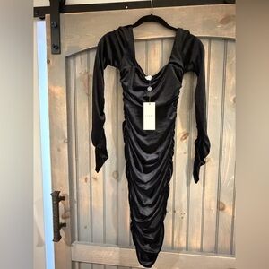 Club L London Black Ruched Long Sleeve Dress